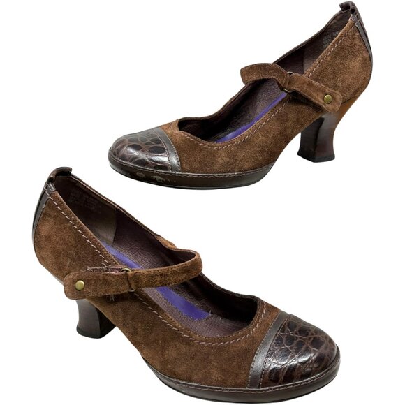 INDIGO by Clarks Brown Suede Mary Jane Spool Heel Pumps - Picture 6 of 11